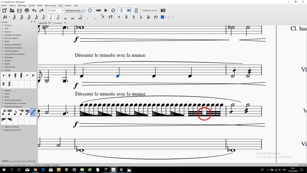 gradual tremolo using start feathered beam MuseScore